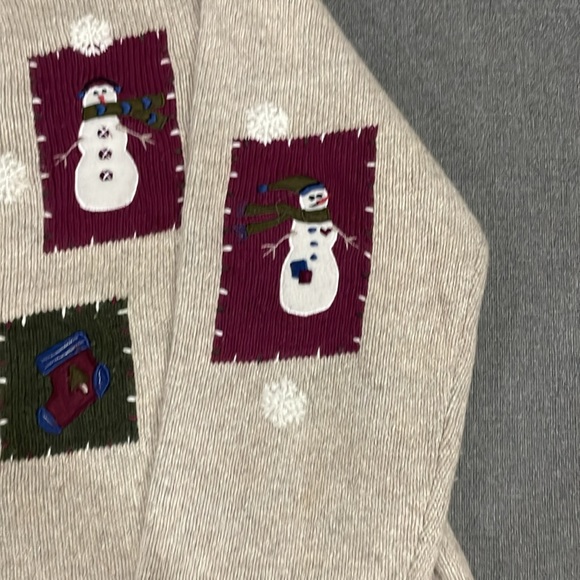 Croft & Barrow Snowman Hearts Snowflakes Christmas Sweater Beige Button‎ PL - Picture 5 of 16
